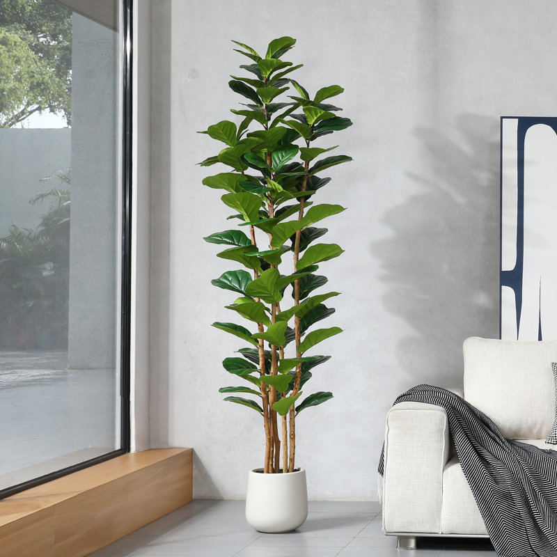 Adcock  Artificial Fiddle Leaf Fig Tree with Realistic Leaves and Natural Trunk, Potted Tree, 84" H x 28" W x 28" D
