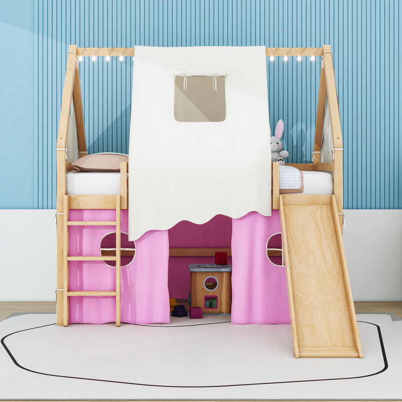 Imaginative House Loft Bed with Slide and Tent, Full