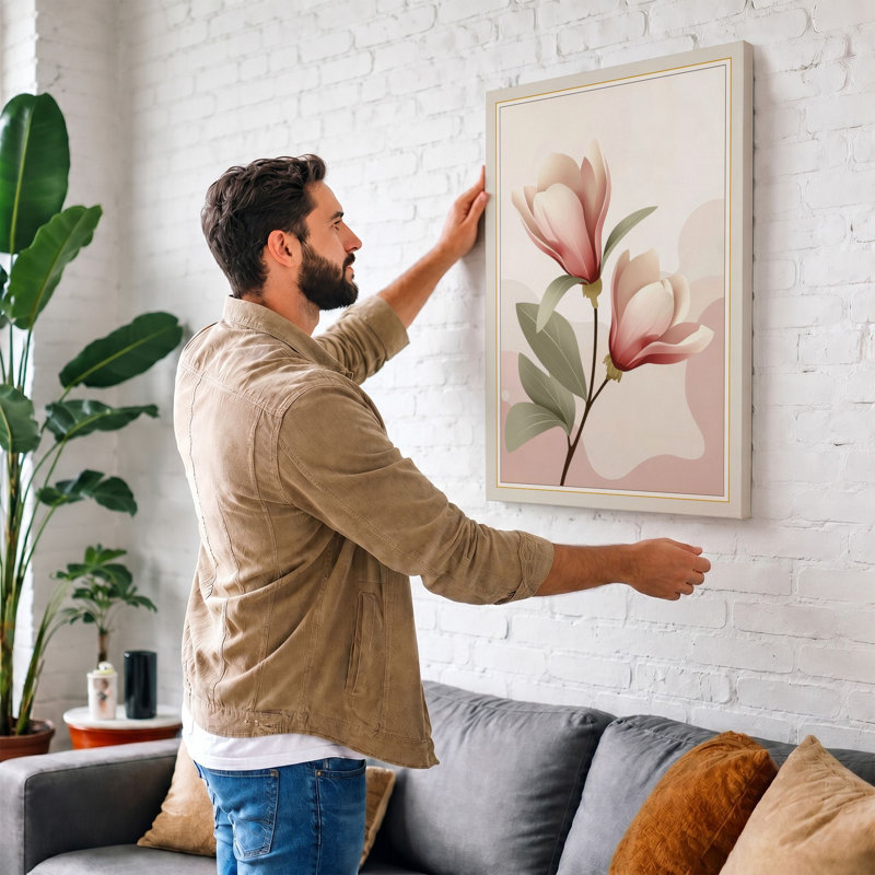 Magnolia Bloom Botanical - Wrapped Canvas, 36x24 - 91.4 x 61.0 cm, Cream Border