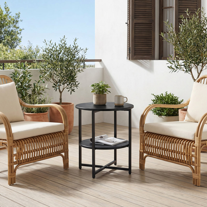 Table d'appoint ronde à 2 niveaux, table de bout de ferme polyvalente avec tablette de rangement pour les petits espaces, la chambre à coucher et le salon