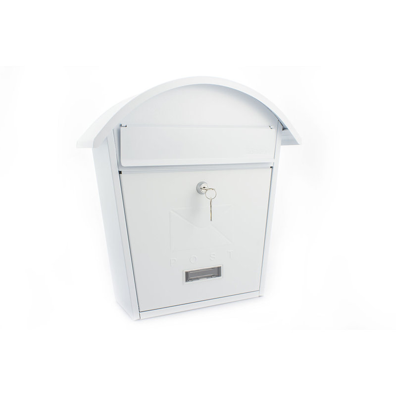Classic 2 Wall Mounted Galvanised Steel Lockable Weatherproof Post Box - 36x38x13cm, Matt White