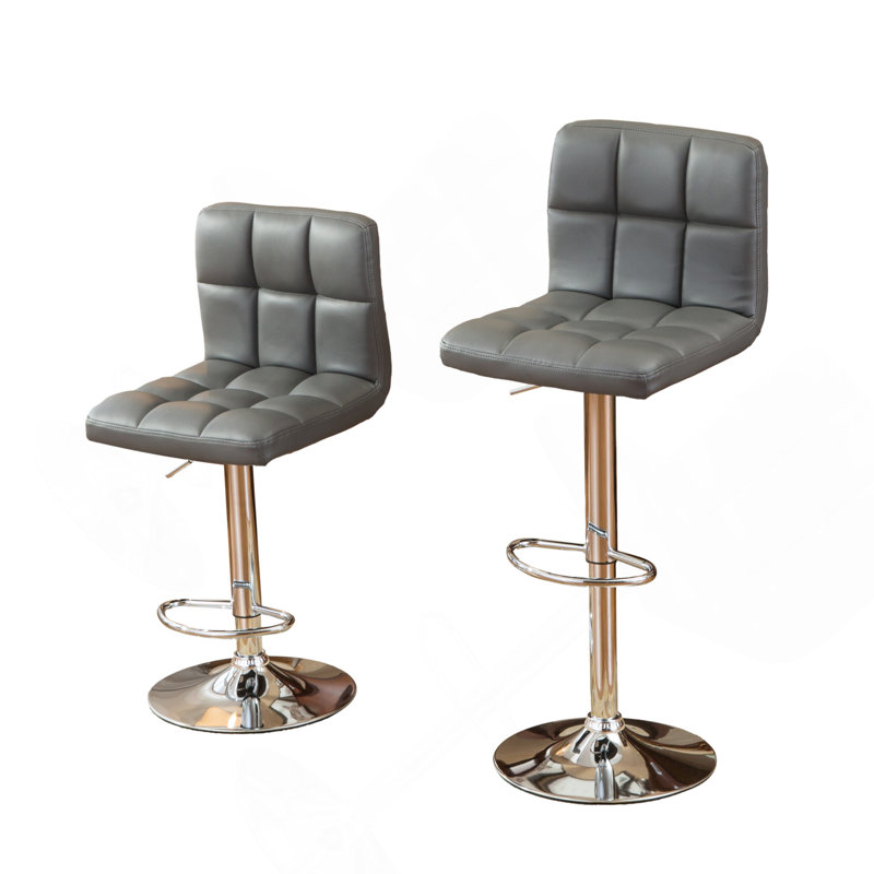 Swivel Faux Leather Adjustable Hydraulic Bar Stool, Set Of 2, Gray, Gray