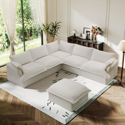 Linen Blend Cloud Couch Modular Sectional Sofa, Convertible Upholstered Cloud Sofa Comfy Deep Seat Couches For Living Room, Down Filled Sectional Sofa