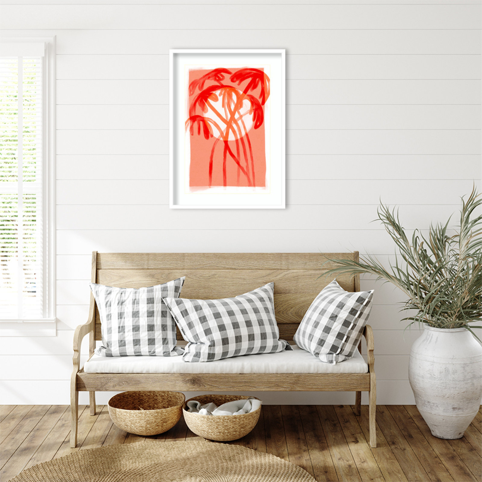 Palms At Sunset by Treechild Wood Framed Wall Art Print, White, 33" H x 24" W