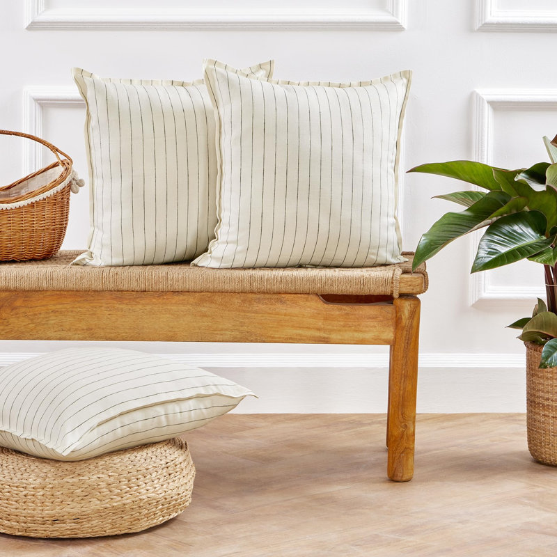 Santa Barbara - 100% Pure Linen Pillow Cover, Ivory/Black Striped
