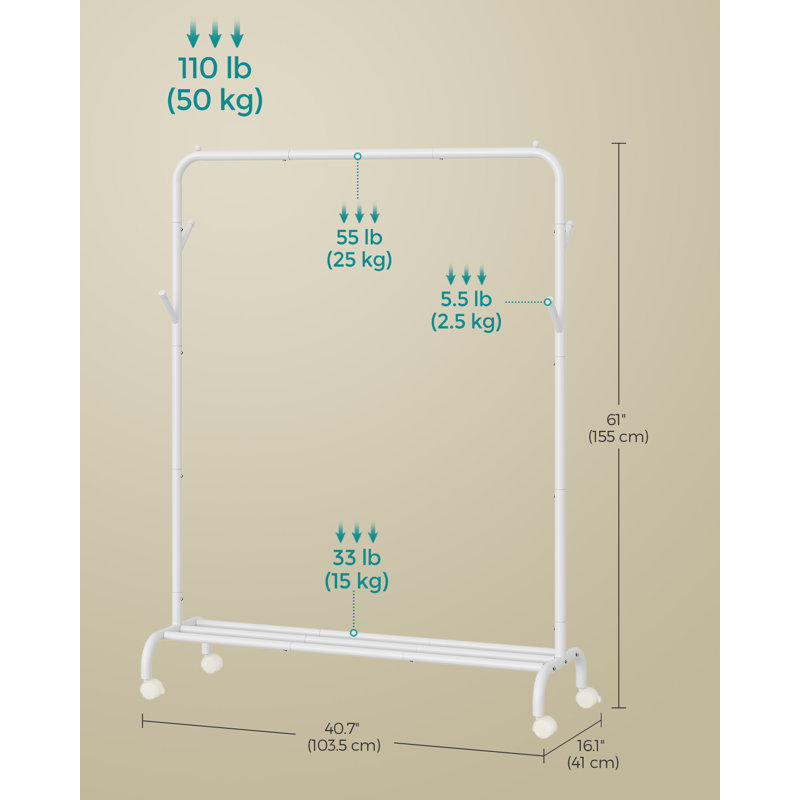 Guitain 104cm Rolling Clothing Rack, White