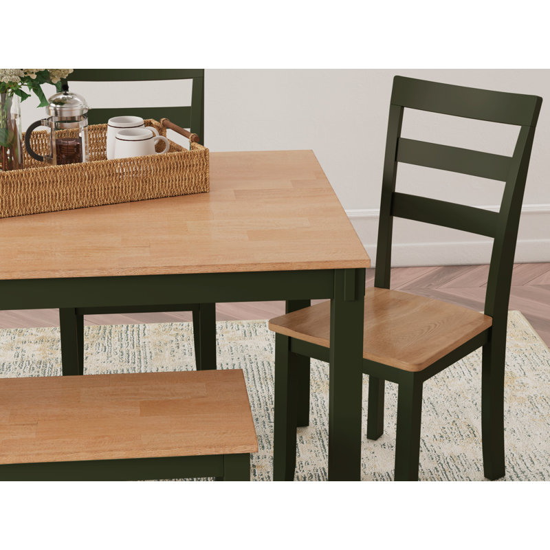 Transitional Natural Mango Wood and Green Dining Set with Bench