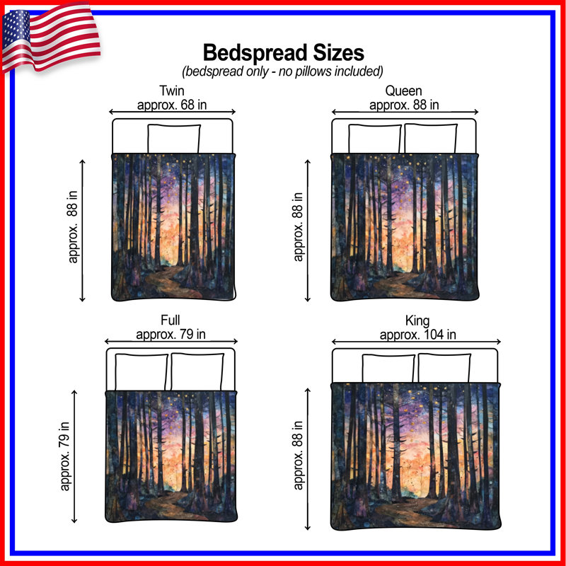 Forest Path Stars Bedding Forest Bedspread Landscape, Full / Double
