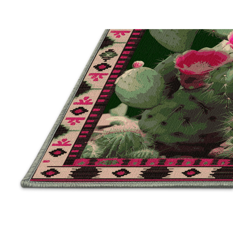  Tapis lavable en forme de figue de barbarie Southwestern, Rond 5 pi