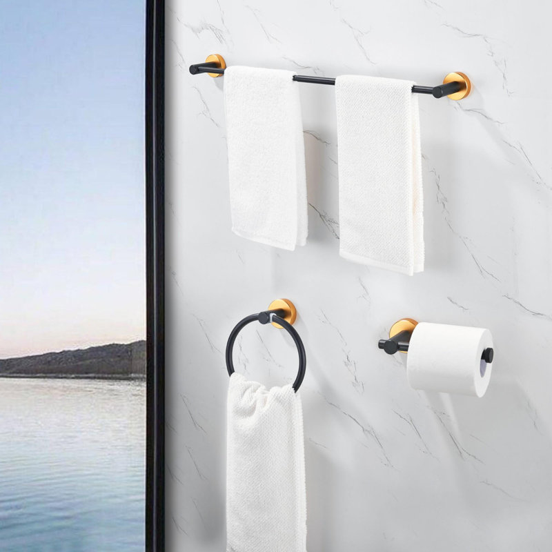 Durable High Quality Wall Mounted Bathroom Hardware Set (3 Piece Set), Black/Gold
