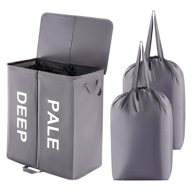 Bhargava Fabric Laundry Hamper with Handles, Grey, 65 x 60 x 35