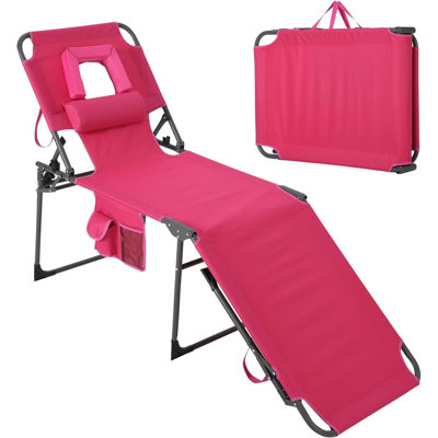 4pcs Folding Tanning Chair with Face Hole, 5-Position Adjustable Backrest, Portable Beach Lounge Chair with Pillow & Side Pocket for Backyard, Poolside, Patio