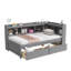 Lit simple en forme de L avec bibliothèques avec prises de courant, ports de chargement USB, deux tiroirs, gris