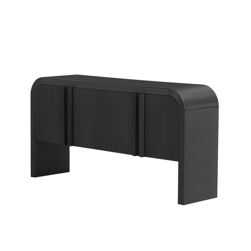 Console de 63 pouces à motif de vagues avec 4 portes et tablette réglable, table de canapé courbée derrière le canapé, table d'entrée rustique étroite pour le salon, le vestibule et le couloir