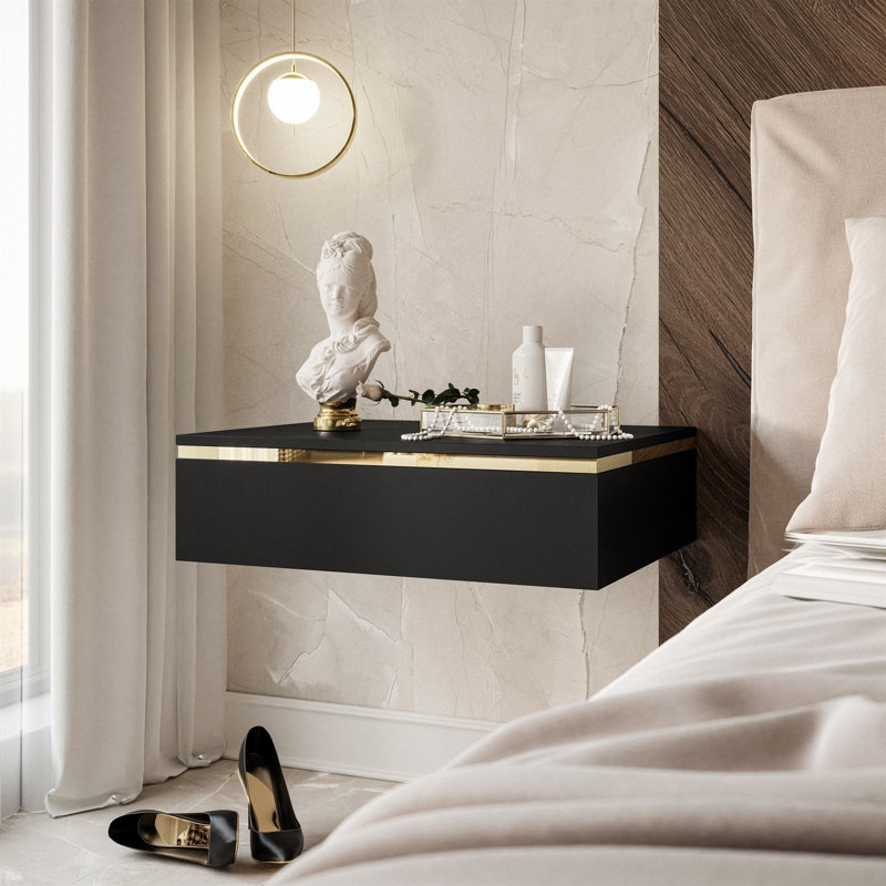 Harlesden 1 Drawer Bedside Table, Black matt
