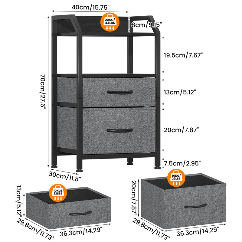40cm W Metal Bedside Table, Deep Grey-2pcs
