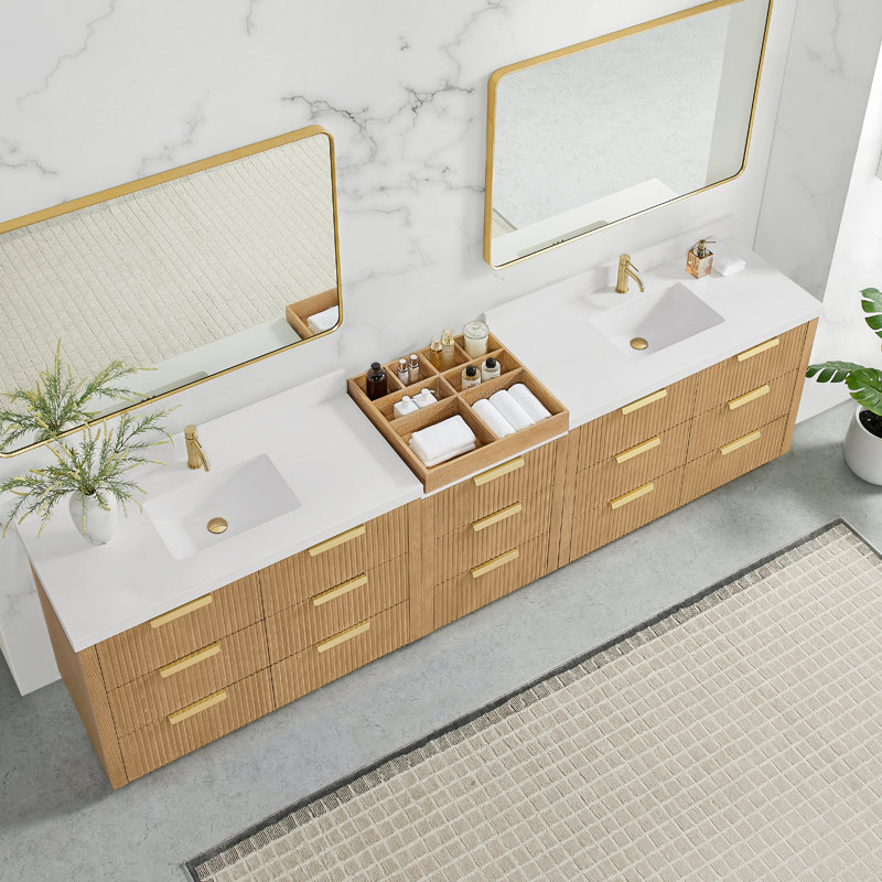 Santarem 120" Combine Free-standing Double Bath Vanity in Washed Ash Grey with White Quartz Stone Top, 120"