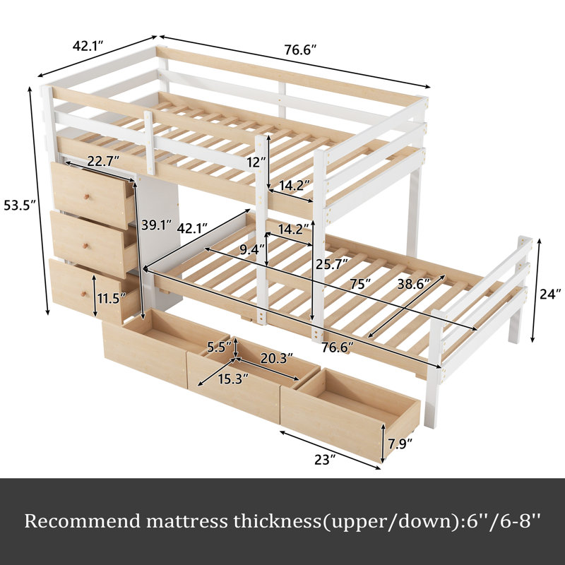 Johnaven Kids Twin Over Twin Bunk Bed, Natural