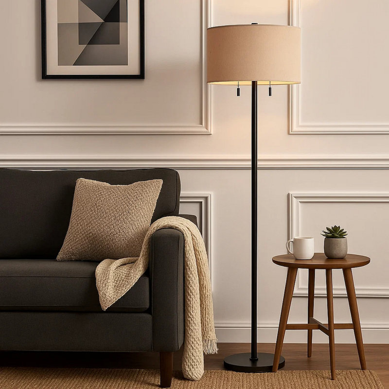 Lampe sur pied 59 po Voijin, Noir, Brun