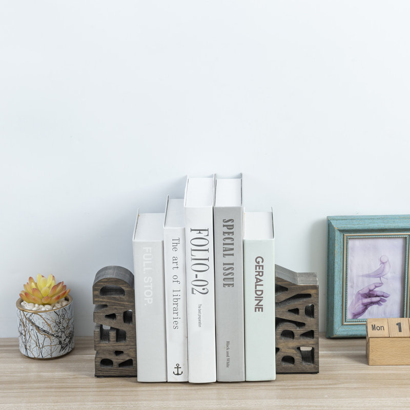 READ & PRAY Text Vintage Weathered Grey Wood Bookends