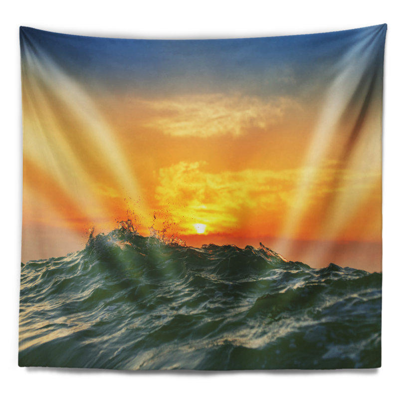 Tapisserie plage ensoleillée et vagues brillantes, H 68 po x l 80 po