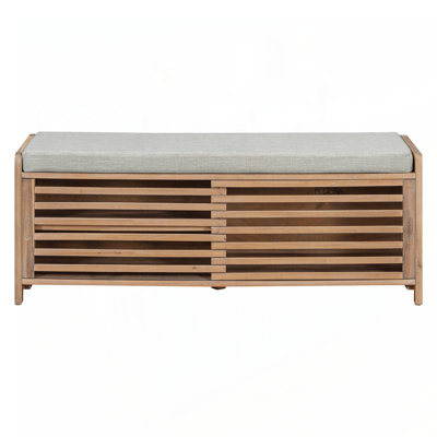 Shoe Bench with Storage and Cushion, Distressed Shutter Design for Living Room and Entryway, Retro Charm and Functionality