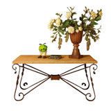 Chiseled Peach Travertine Console Table With Hand-forged Iron Base | 1212ct Pch