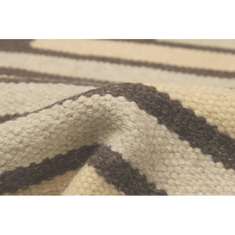 Tapis gris / crème / brun en laine tissé à la main de conception unique 4 pi 6 po x 6 pi 6 po Fickes