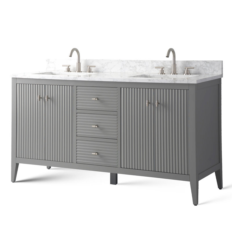 Ensemble de meuble-lavabo double 60 po, Nickel brossé, Gris cachemire linéaire