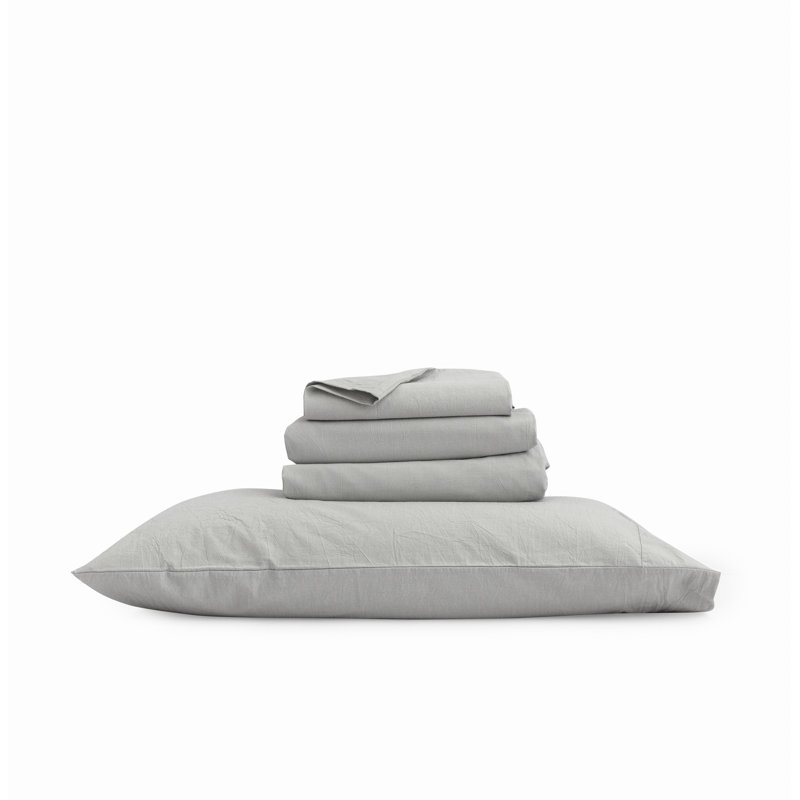 BESTOUCH Sheet Set 100% Washed Cotton Linen Feel Lightweight, Northern Droplet Gray