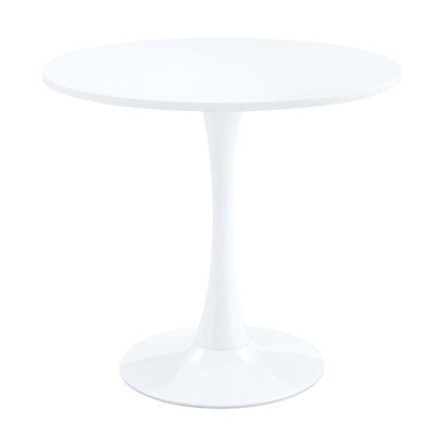 A Light Luxury Style White Round Dining Table, Equipped With An Elegant Tulip-Shaped Metal Base And A 31.5-Inch Medium-Density Fiberboard Tabletop, Pr