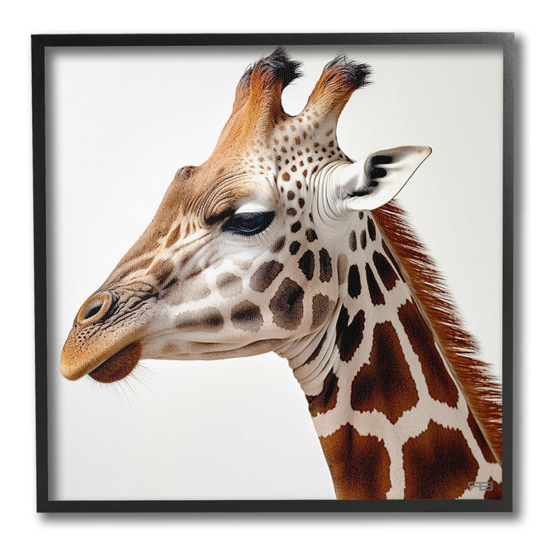 Art traditionnel giclée encadré par un portrait de girafe traditionnel par RB, Giclée encadrée noir minuit, H 17 po x l 17 po