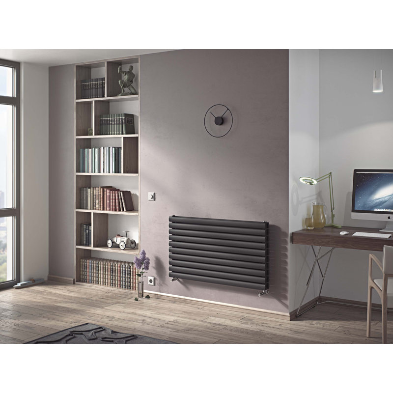 Angela Horizontal Oval Panel Radiators, Grey, 58.4cm H x 180cm W x 10.2cm D