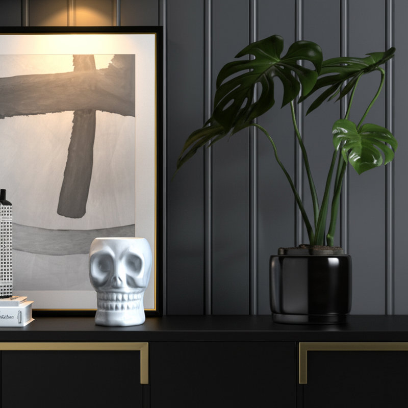 Vase en céramique en forme de crâne., H 8 po x l 6 po x P 6 po, Blanc