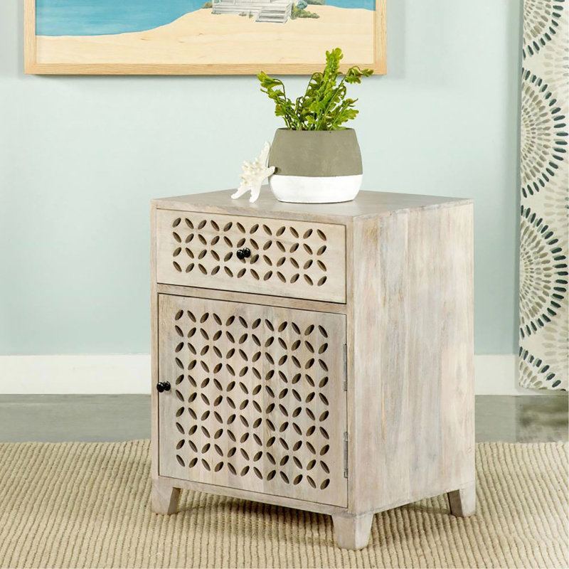 Armoire beige avec tiroir en bois de manguier blanchi pour le salon et la décoration