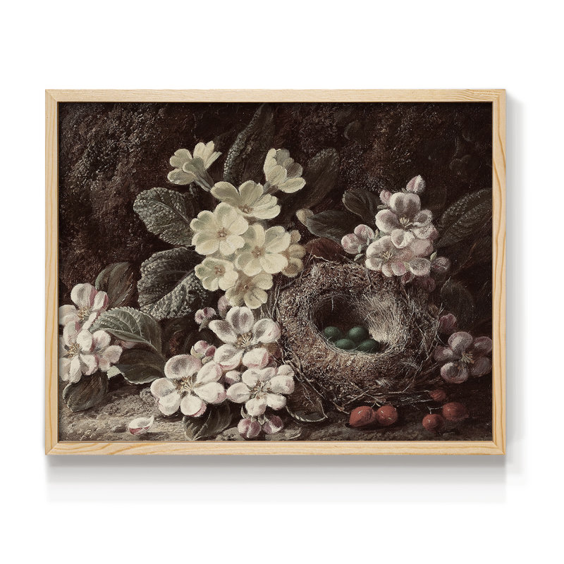 Motif floral rétro - Lxxvi - reproduction encadrée, H 22 po x l 28 po, Naturel