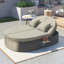 Lit de jour d'extérieur pour 2 personnes avec coussins et coussins, chaise longue inclinable de jardin en rotin avec dossiers réglables et plateaux à tasses pliables pour la pelouse, au bord de la piscine, gris-1109534836