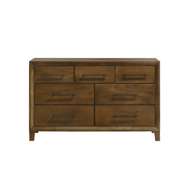 Commode large Lary, chambre de jeunes, brun noyer, 7 tiroirs