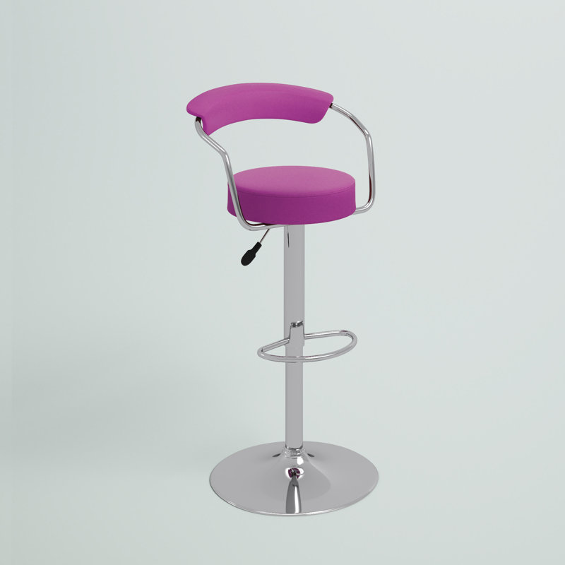 Tabouret de bar contemporain en vinyle réglable en hauteur avec accoudoirs et base en chrome, Mauve, 1