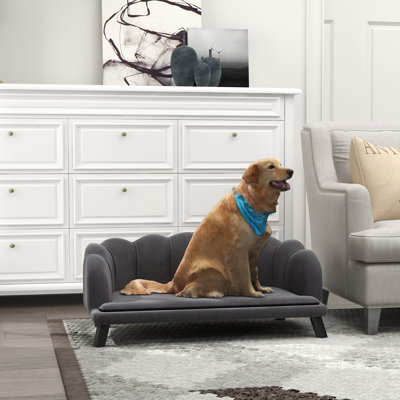 Grand canapé pour chien en velours avec rembourrage en mousse PawHut, lit pour chien doux et mignon avec motif perlé, canapé pour grands et moyens chiens