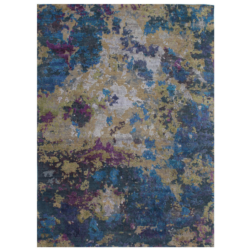 Odyssey Post Modern Organic Abstract Hand-Knotted Wool/Silk Purple Blue Green Designer Area Rug / Rug Size: Rectangle