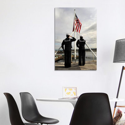 Sailors Raise the National Ensign Aboard USS Abraham Lincoln 1 Piece Wrapped Canvas Wall Art