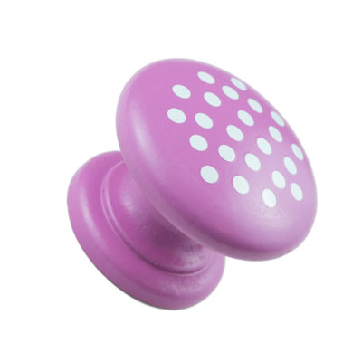 Hand Painted 1-1/2" Diameter Pink with White Dots Round Wood Cabinet Knob