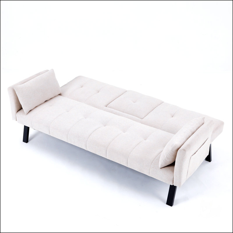 Multi-Functional Cotton And Linen Sofa Bed: Foldable, Cup Holder, Side Storage, Instantly Switch Between Living Room And Bedroom
