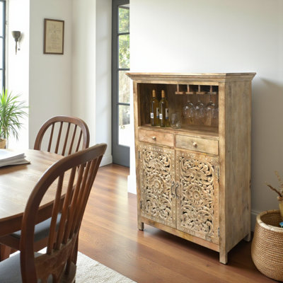 Hand-carved Home Bar With 3 Stemware Rails