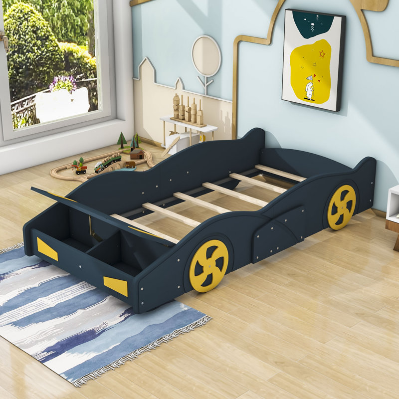 Adala Platform Storage Bed, Dark Blue/Yellow