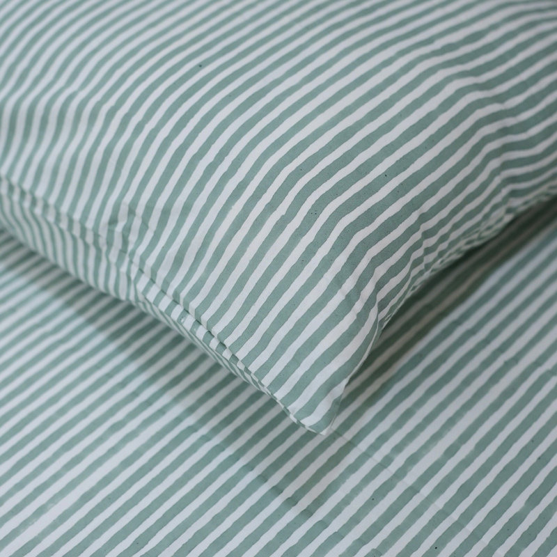 Fabdivine Pure Cotton Bedsheet Set – Handcrafted Comfort with Matching Pillow Covers Lehar., Blue Striped, Full Flat Sheet