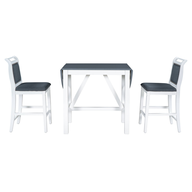 Ensemble de table de salle à manger à hauteur de comptoir en bois 3 pièces avec 2 chaises rembourrées pour petite place, blanc