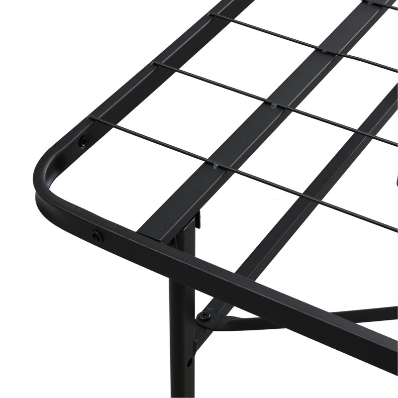 Base de lit pliante en métal pour grand lit 14 po de hauteur, facile à assembler, sous le rangement, cadre de couleur noire de hauteur, lattes en acier robuste, sans sommier, rangement