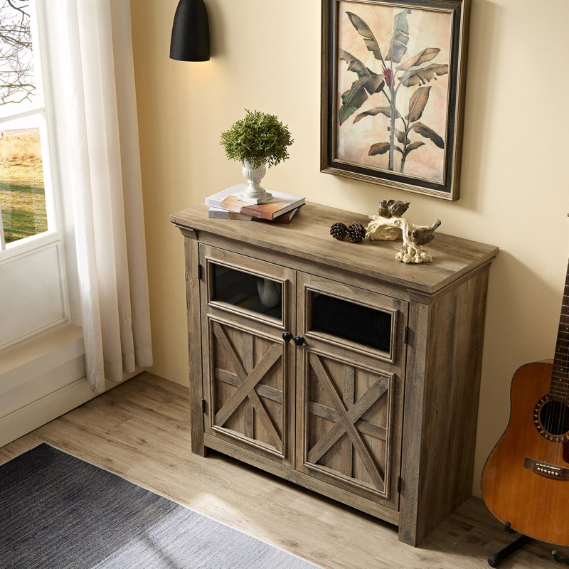 Armoire à 2 portes pour le bureau à domicile, Buffet - gris délavé, look rétro et grande armoire de rangement, armoire de bar de salon. Style avec charnière